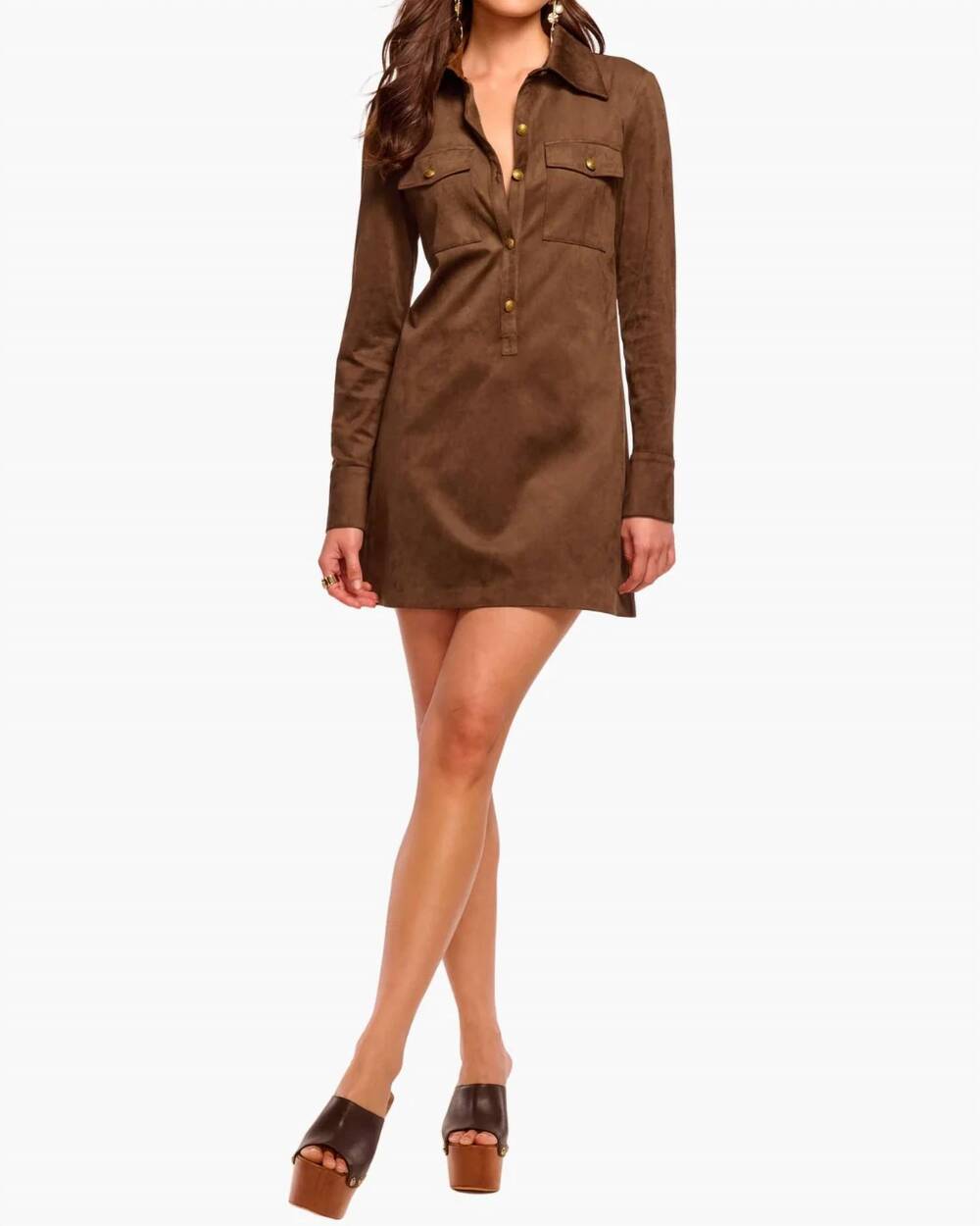 NEW RAMY BROOK maria faux suede mini dress in coffee
